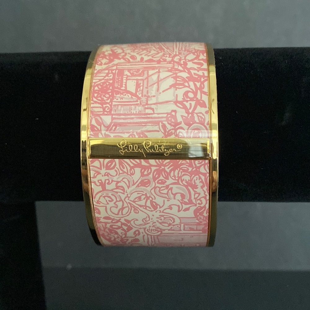 Lilly Pulitzer Pink & Cream Gold Toned Bangle Bracelet
